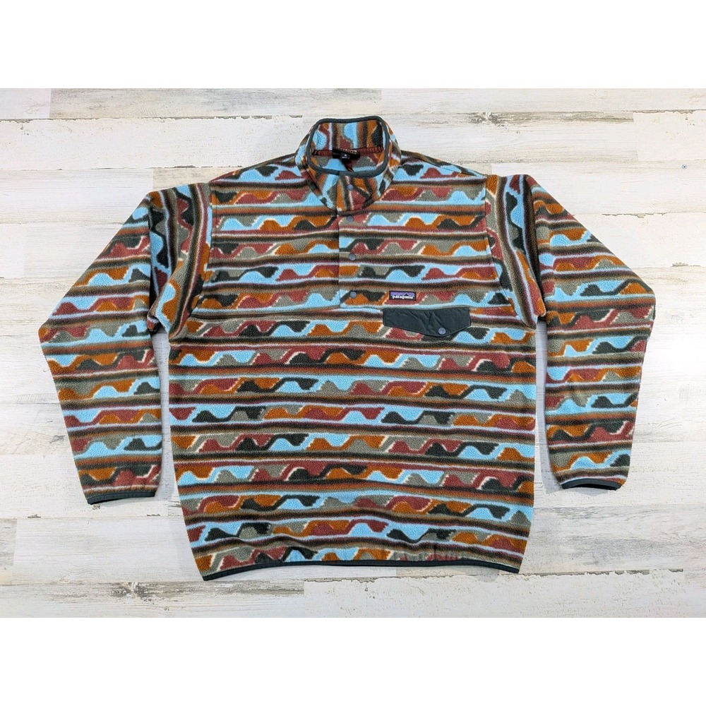Patagonia Sweater Mens Extra Large Synchilla Snap T Fleece Aztec Waves 25580